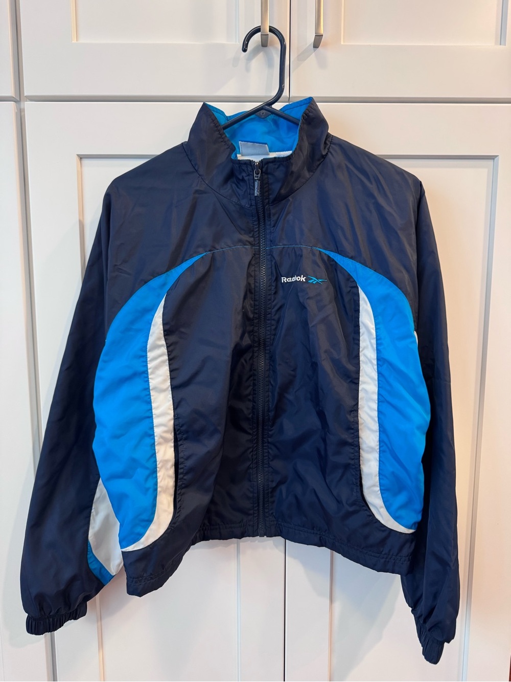 Vintage Reebok Navy, Blue and White Windbreaker Jacket. Size Large